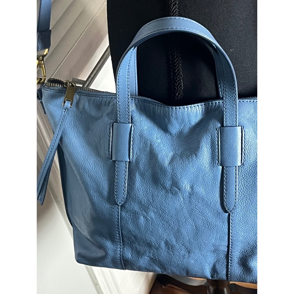 Fossil Blue Skylar Satchel Leather Shoulder Crossbody Bag Purse - Picture 5 of 13